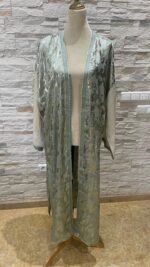 Kimono long en broché de soie vert eau