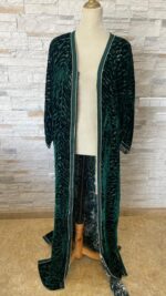 Kimono long en velours ajouré vert royal