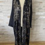 Kimono long en broché noir et argenté