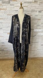 Kimono long en broché noir et argenté