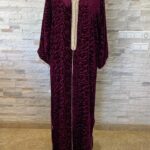 Caftan gandoura en velours ajouré bordeaux