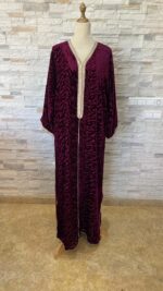 Caftan gandoura en velours ajouré bordeaux